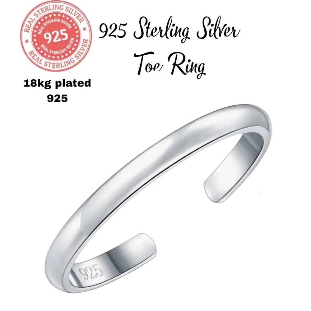 18kgp 925 Sterling Silver Toe Ring 2mm Band - Picture 1 of 5